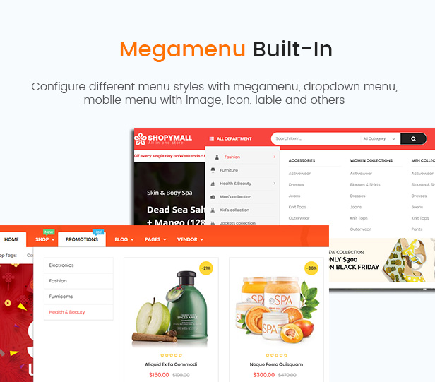Multi Vendor MarketPlace WordPress Theme - ShopyMall - Mega Menu