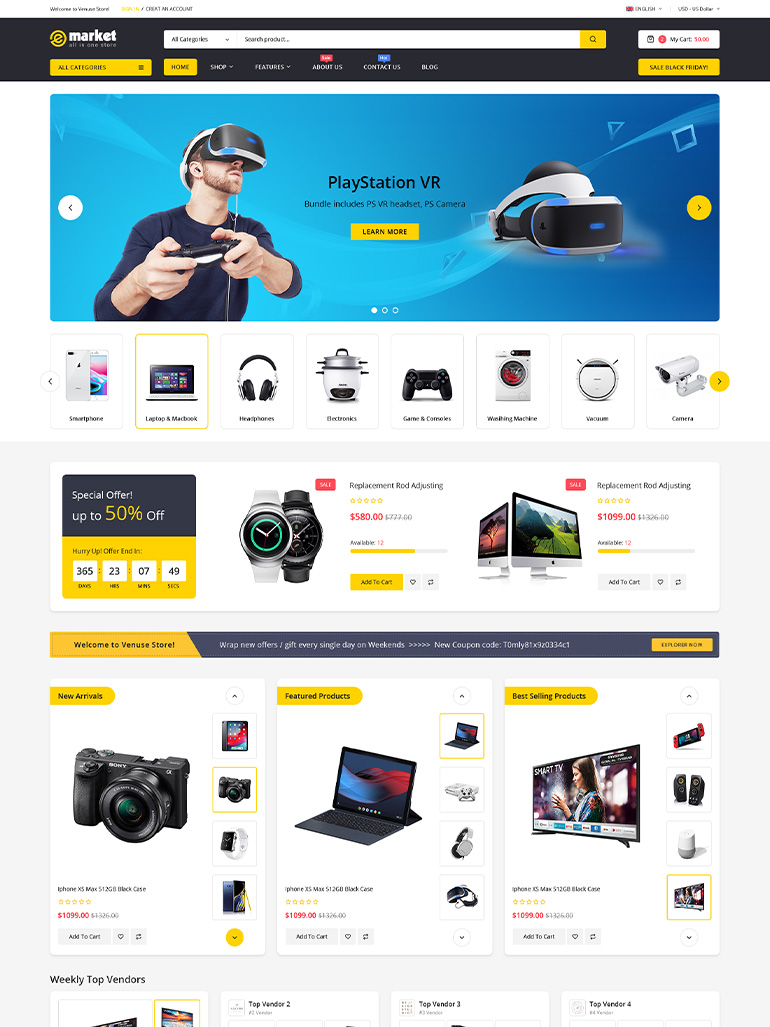 eMarket - Multi Vendor MarketPlace Elementor WordPress Theme